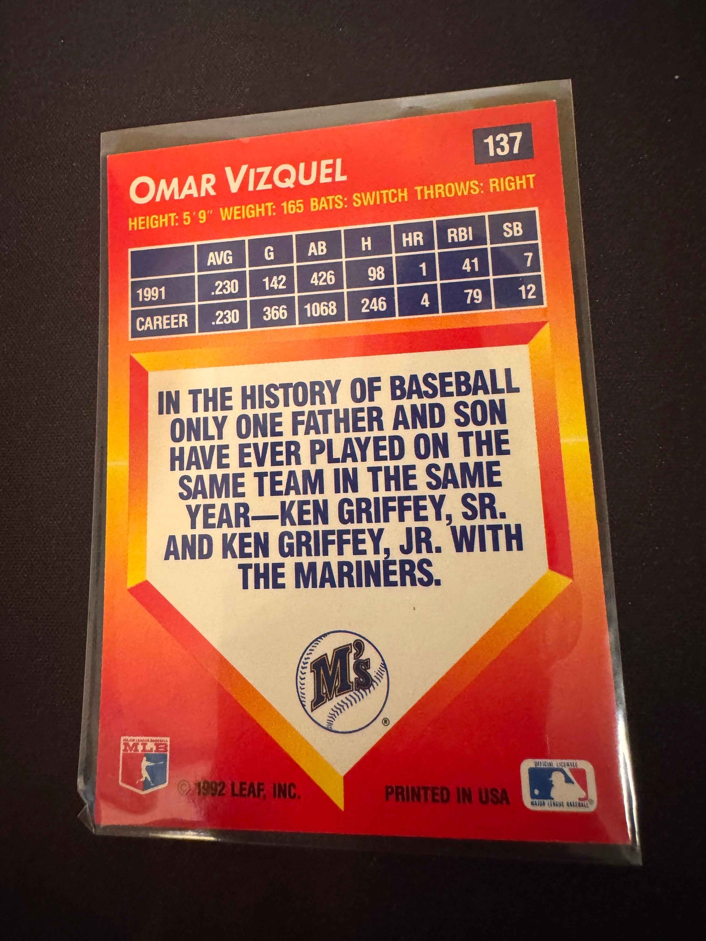 1992 Donruss Triple Play #137 Omar Vizquel Card