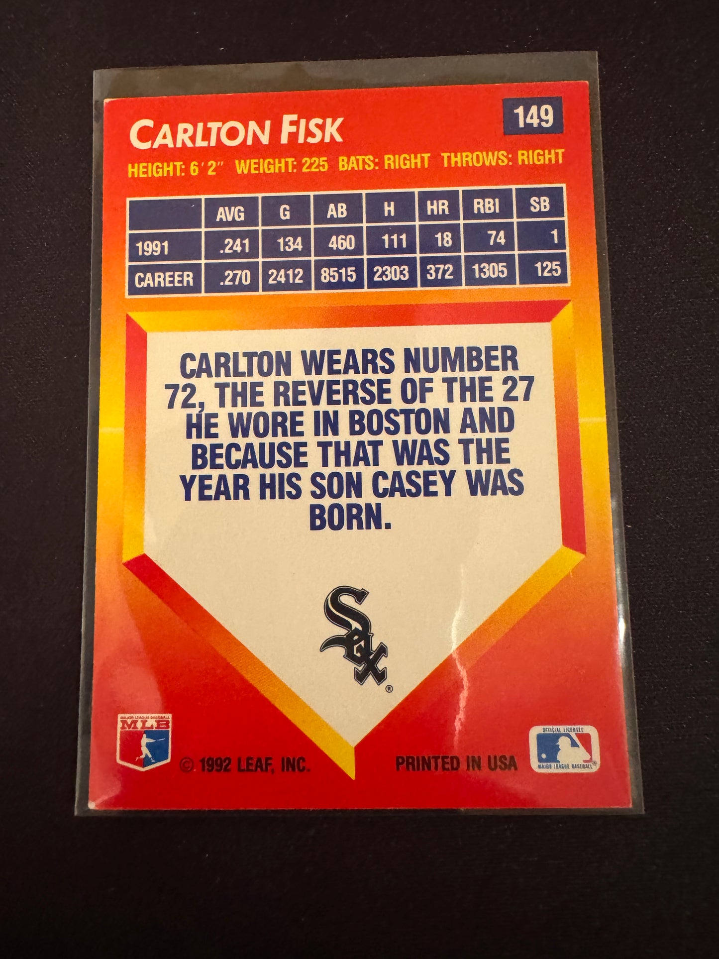 1992 Donruss Triple Play #149 Carlton Fisk Card