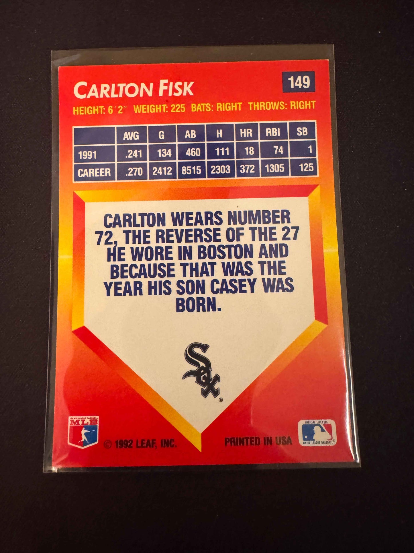 1992 Donruss Triple Play #149 Carlton Fisk Card