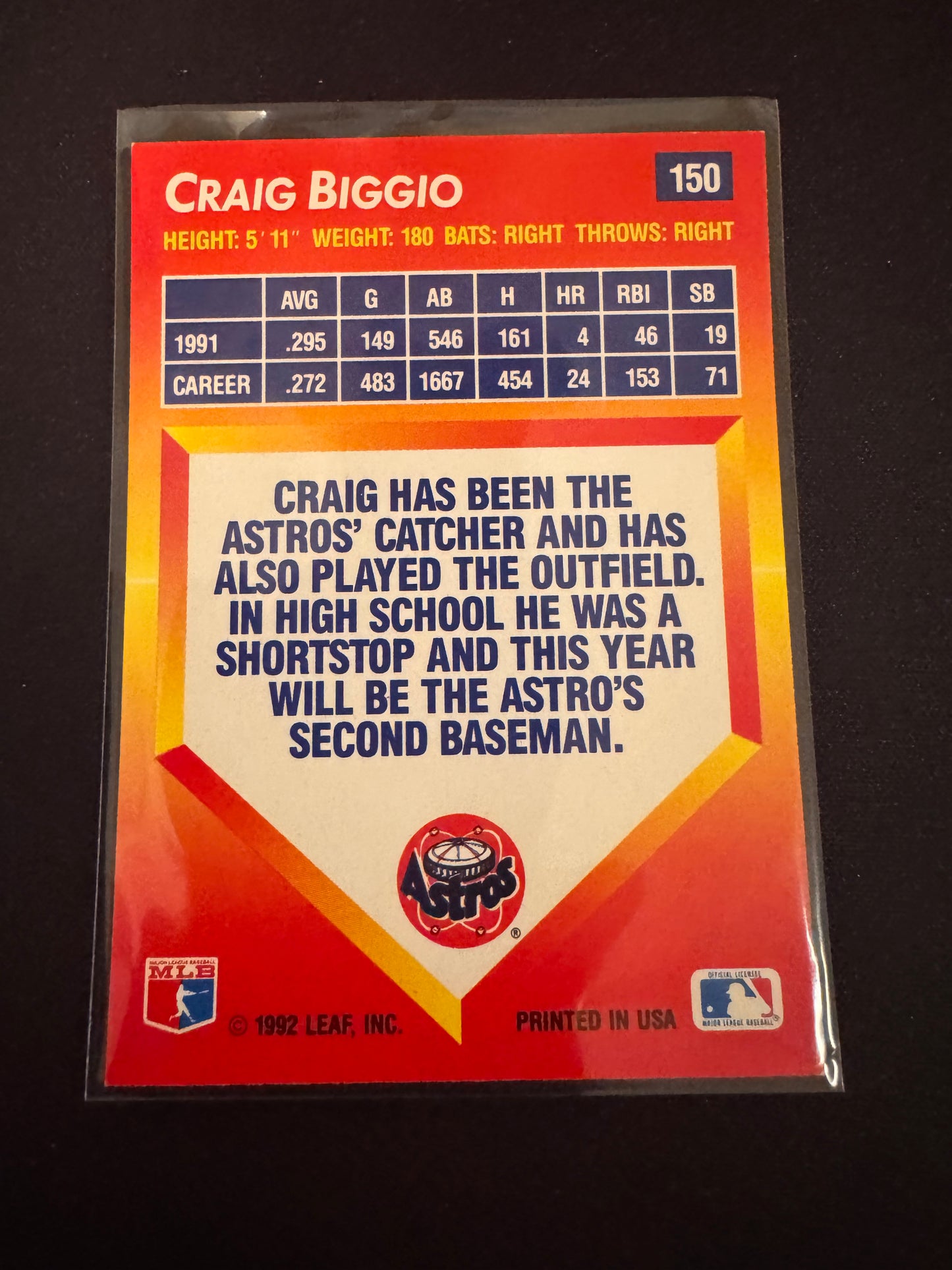 1992 Donruss Triple Play #150 Craig Biggio Card