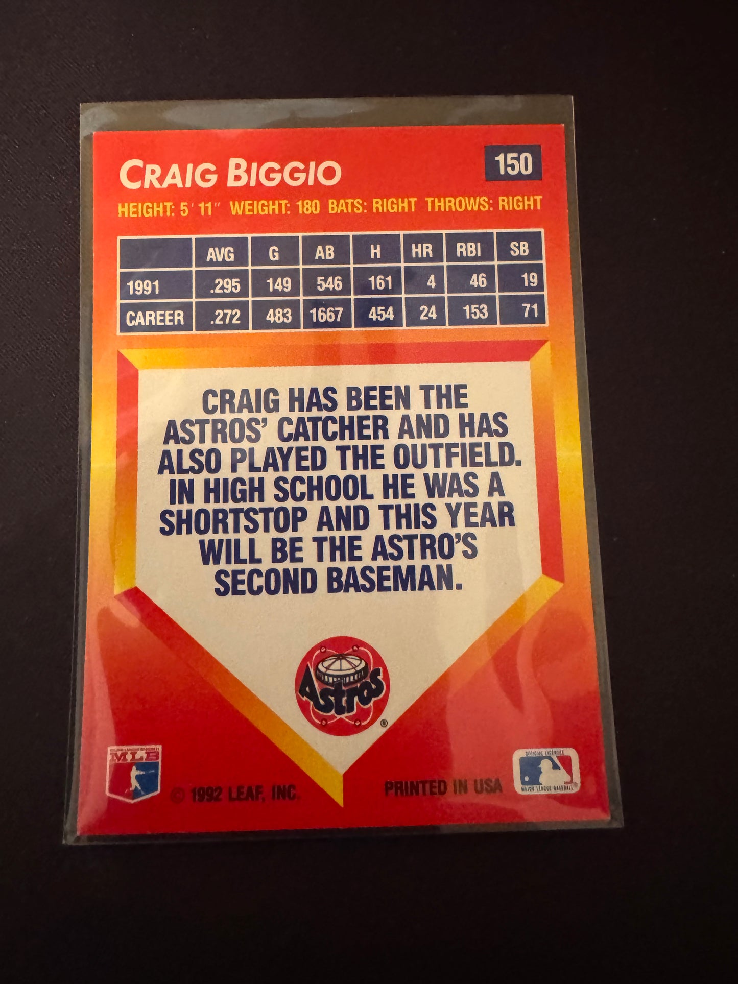 1992 Donruss Triple Play #150 Craig Biggio Card