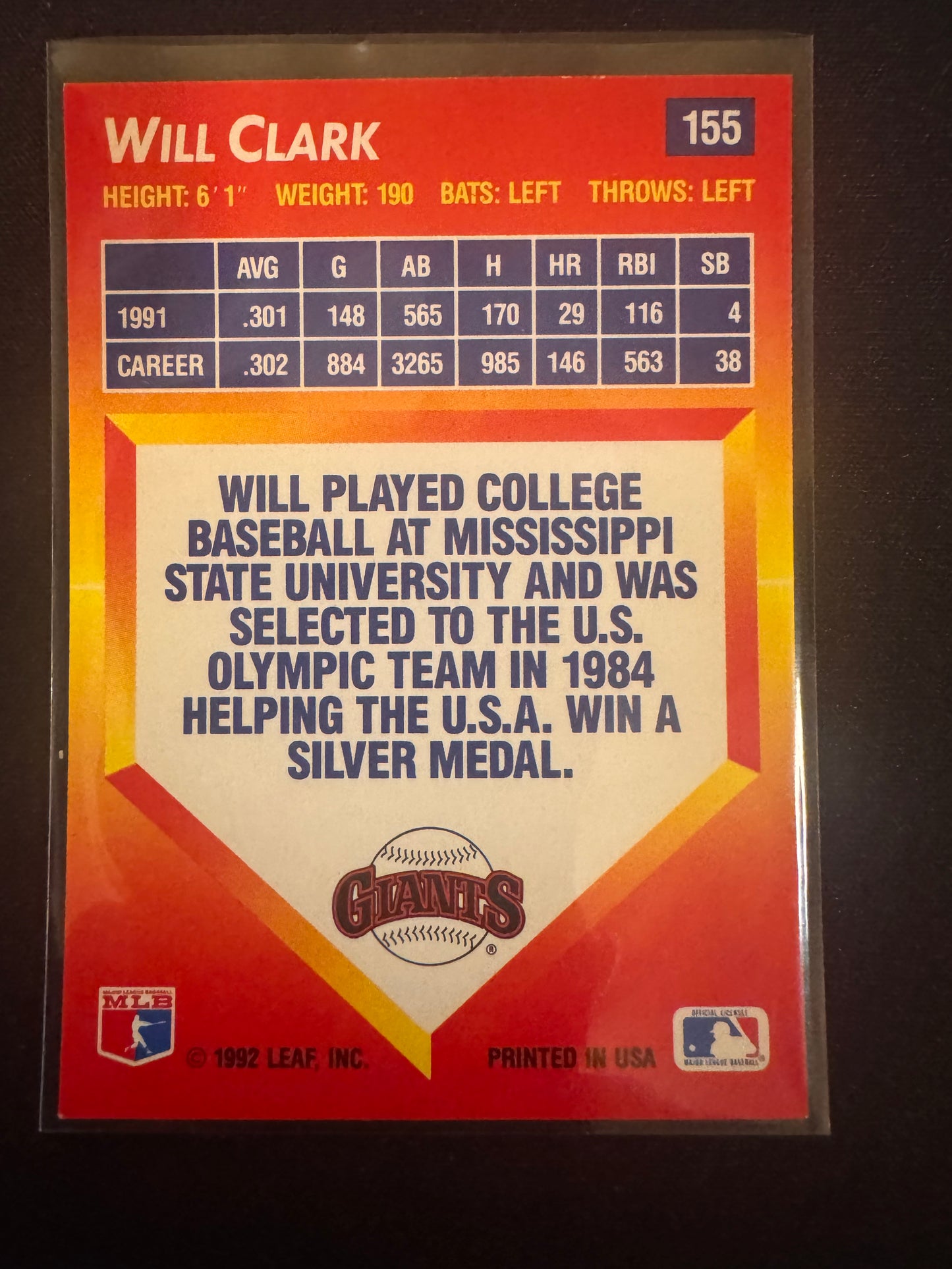 1992 Donruss Triple Play #155 Will Clark Card