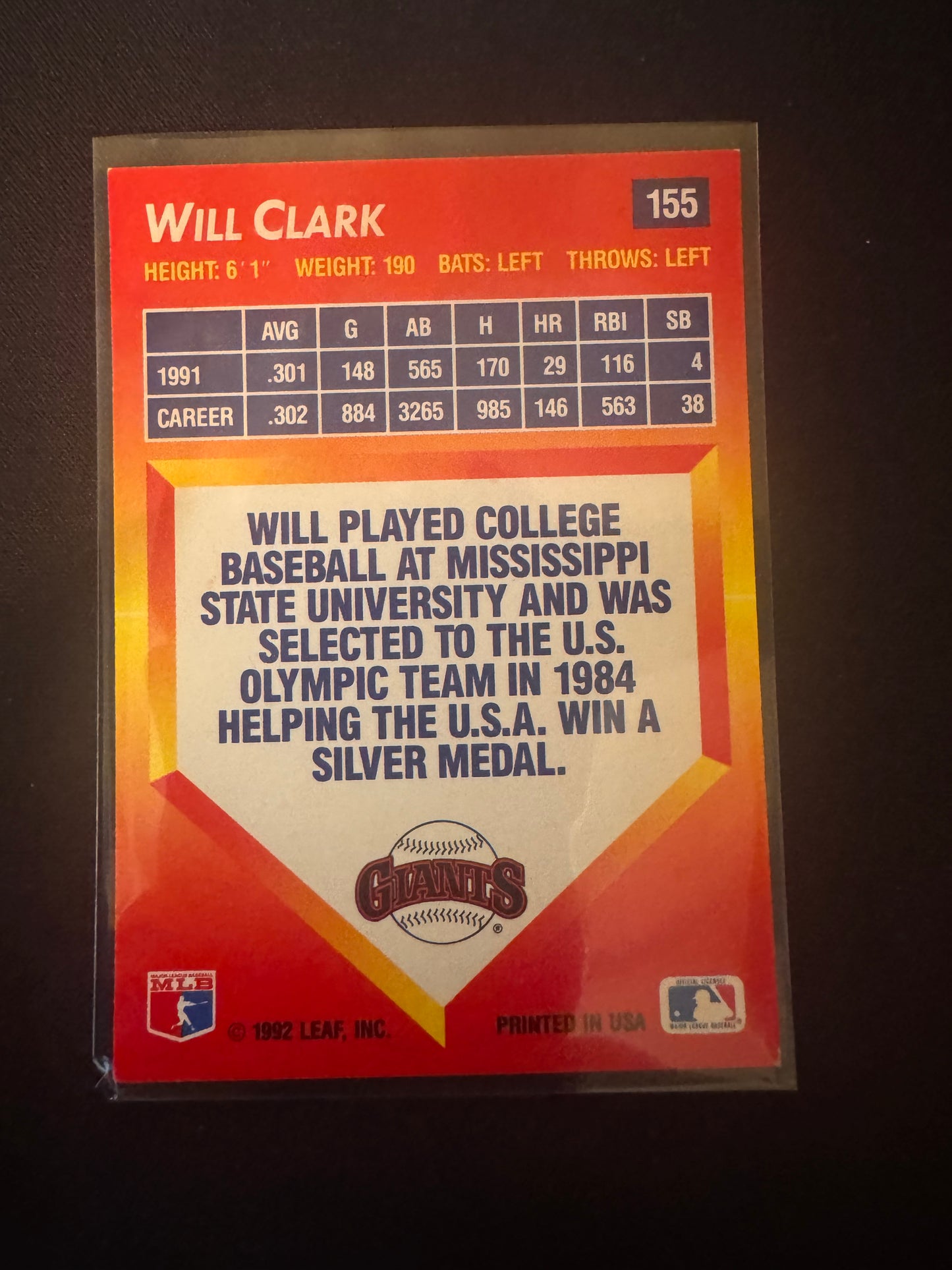 1992 Donruss Triple Play #155 Will Clark Card