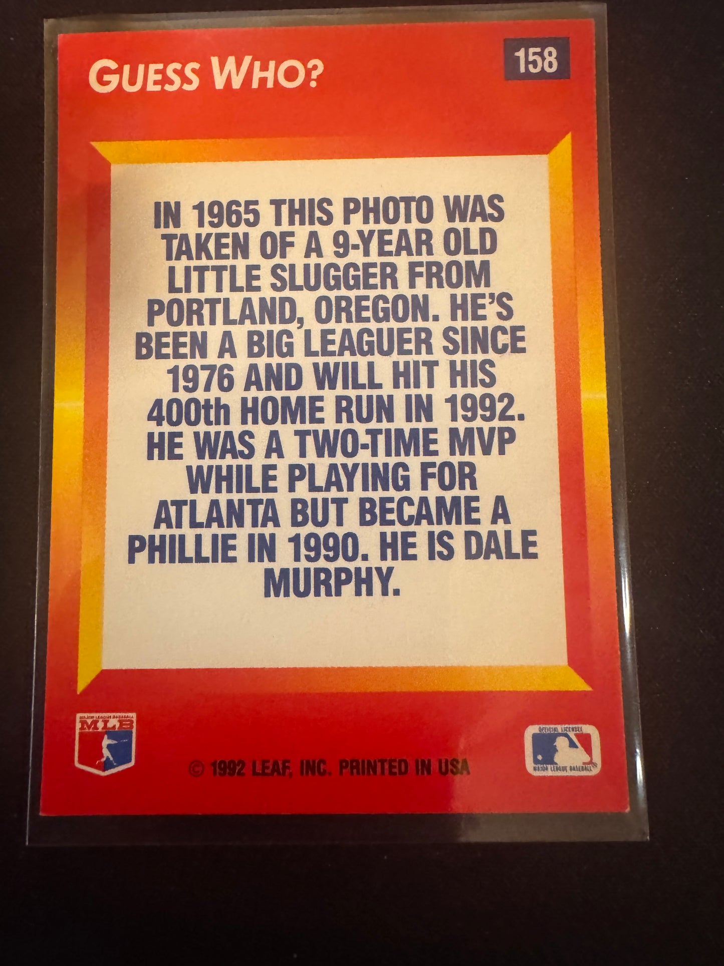 1992 Donruss Triple Play #158 Dale Murphy Little Hotshots Card