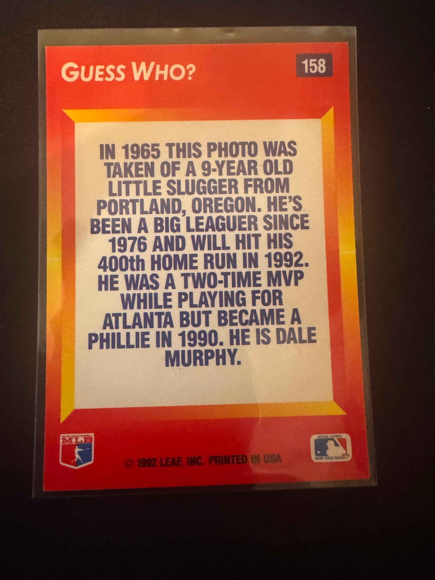 1992 Donruss Triple Play #158 Dale Murphy Little Hotshots Card