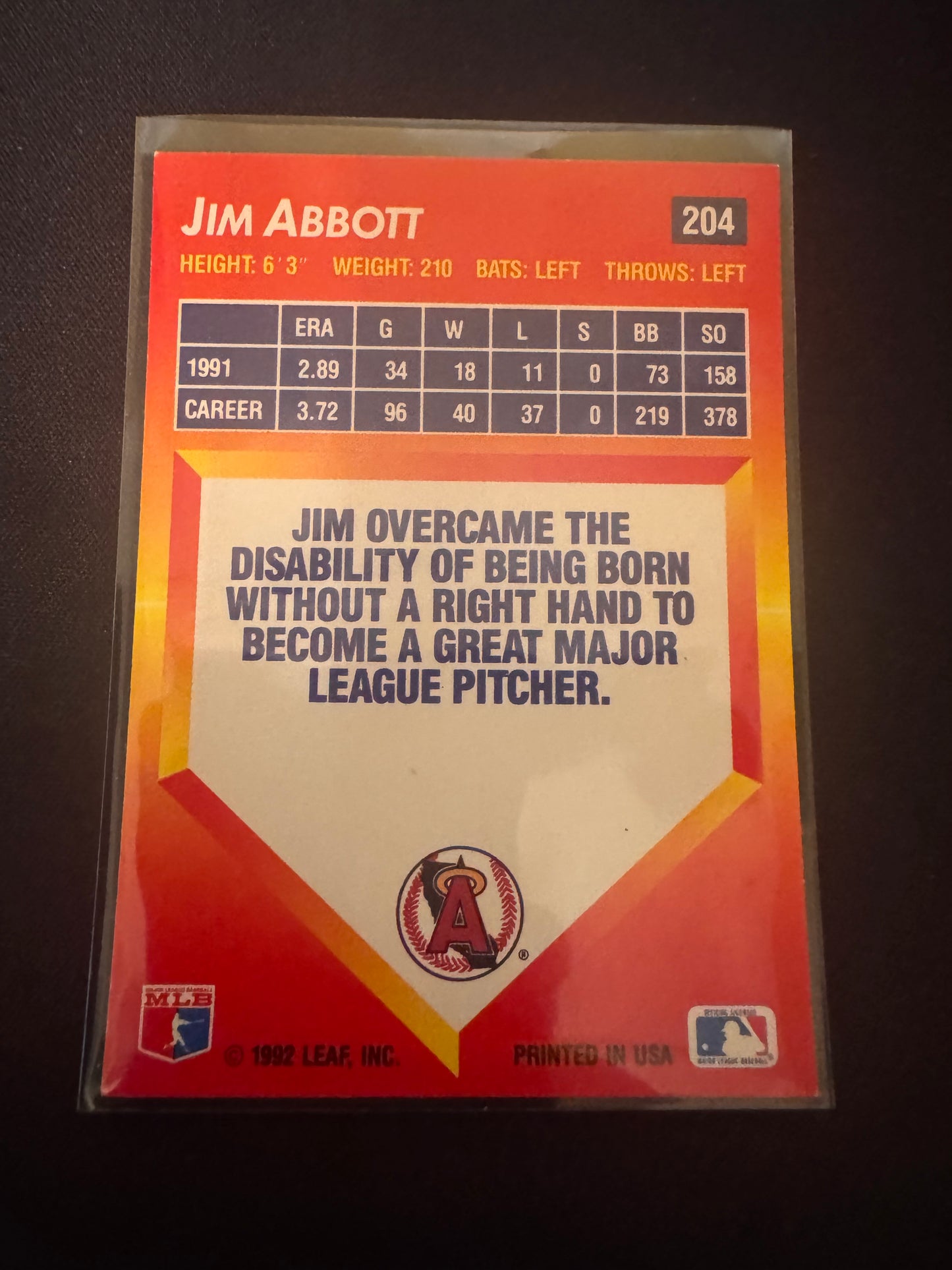 1992 Donruss Triple Play #204 Jum Abbott Card