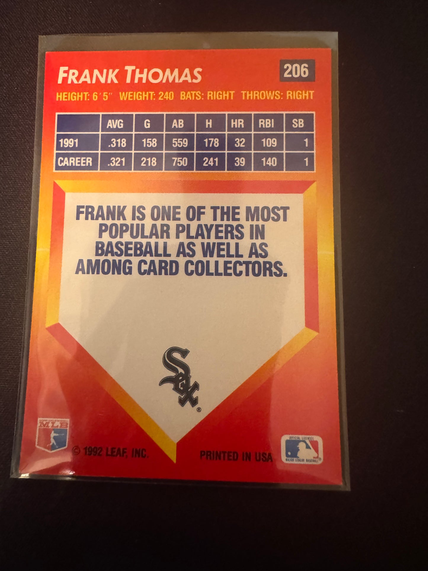1992 Donruss Triple Play #206 Frank Thomas Card