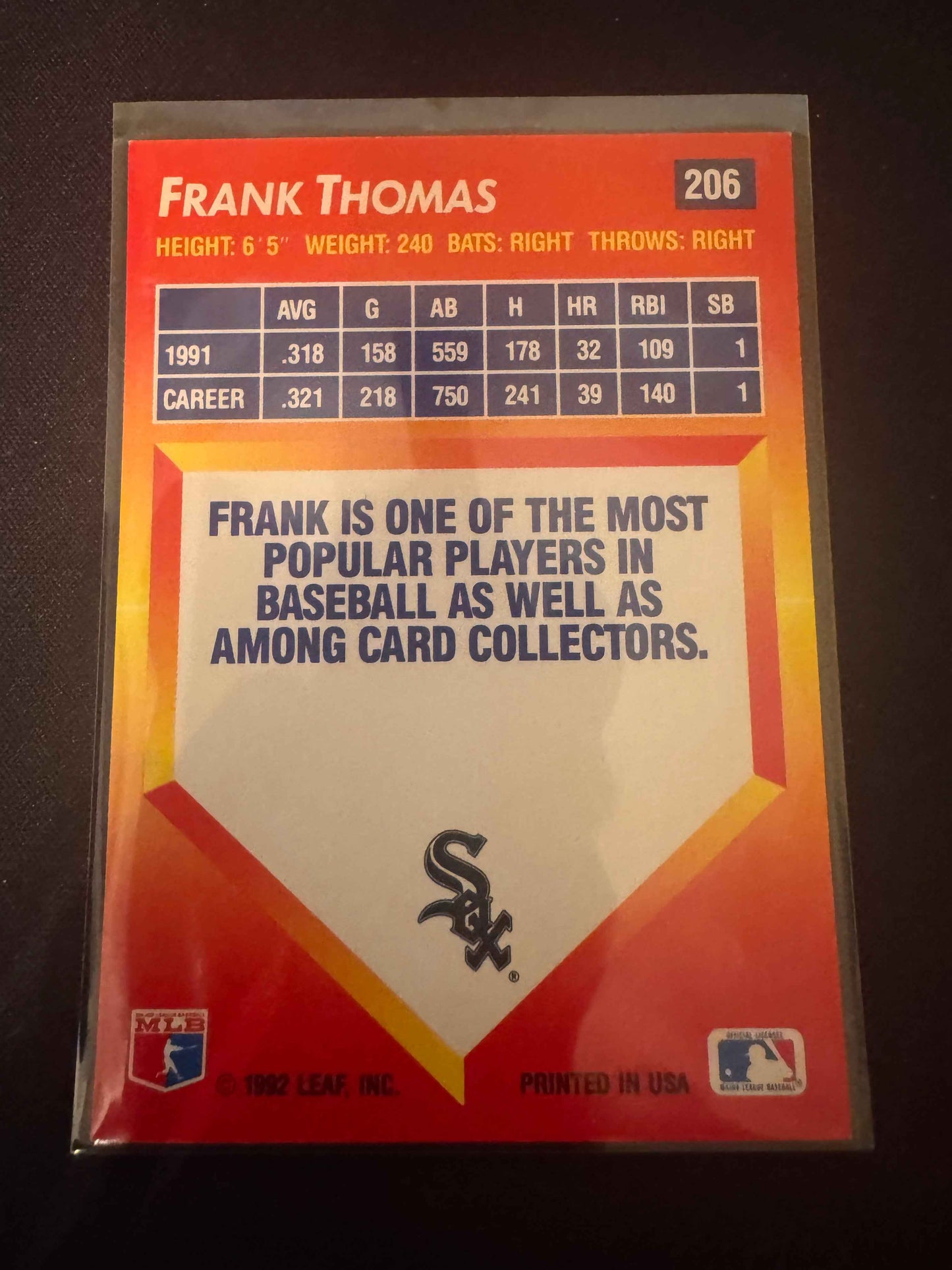 1992 Donruss Triple Play #206 Frank Thomas Card