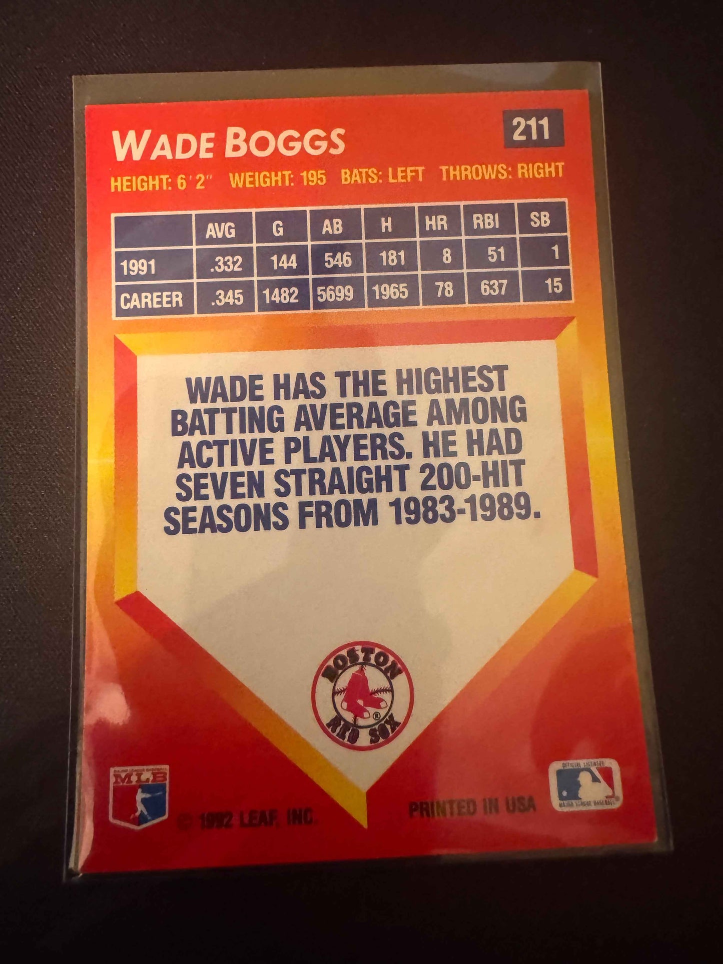 1992 Donruss Triple Play #211 Wade Boggs Card