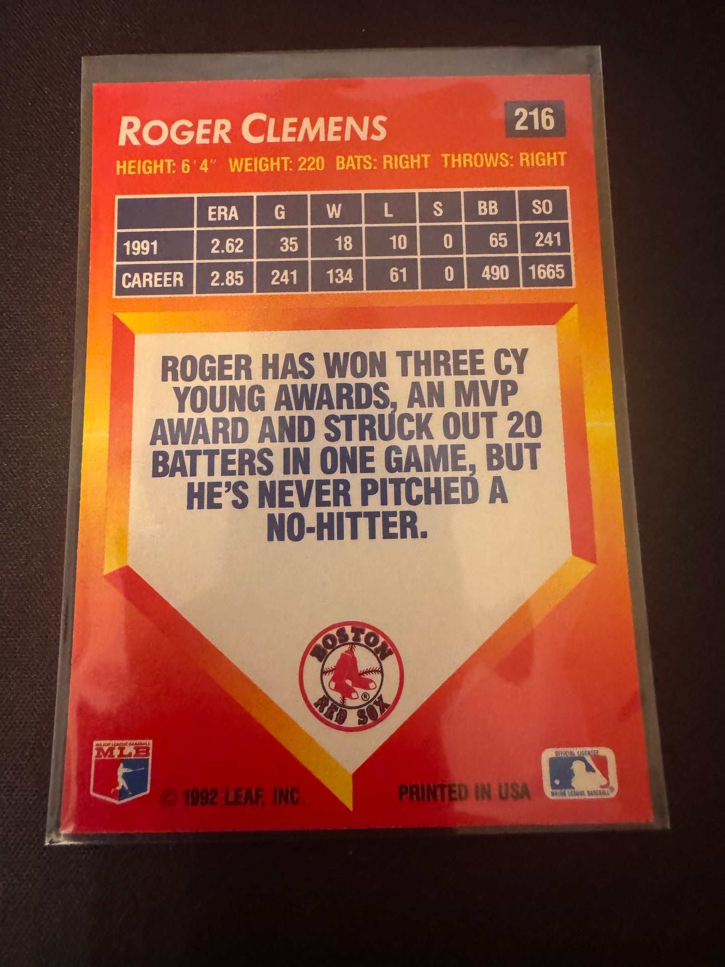 1992 Donruss Triple Play #216 Roger Clemens Card