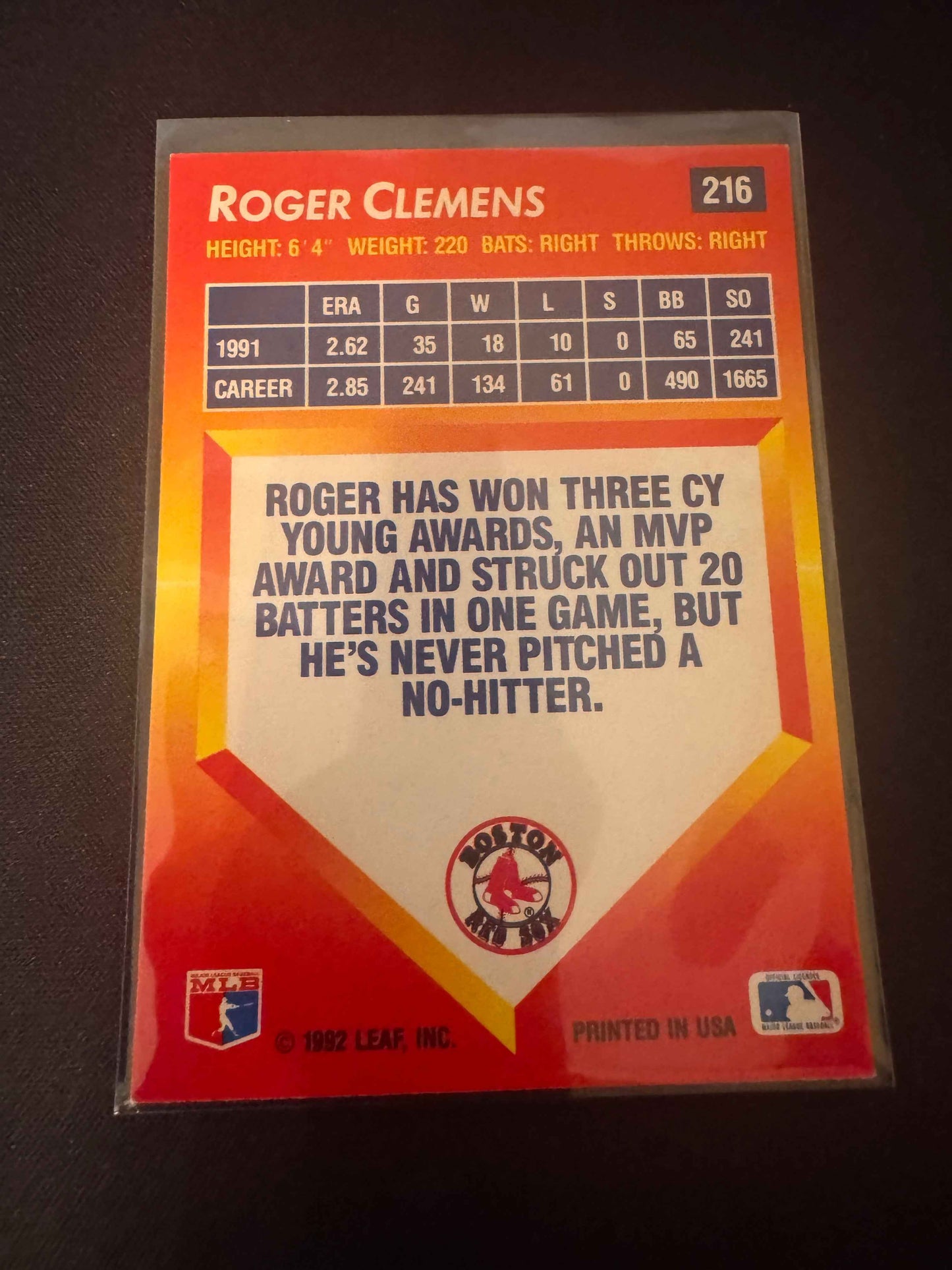 1992 Donruss Triple Play #216 Roger Clemens Card