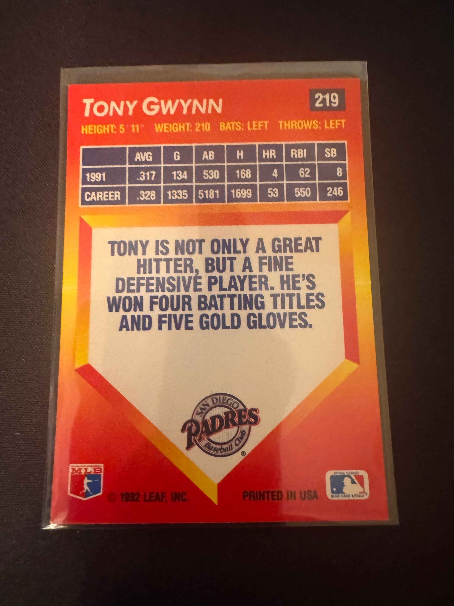 1992 Donruss Triple Play #219 Tony Gwynn Card