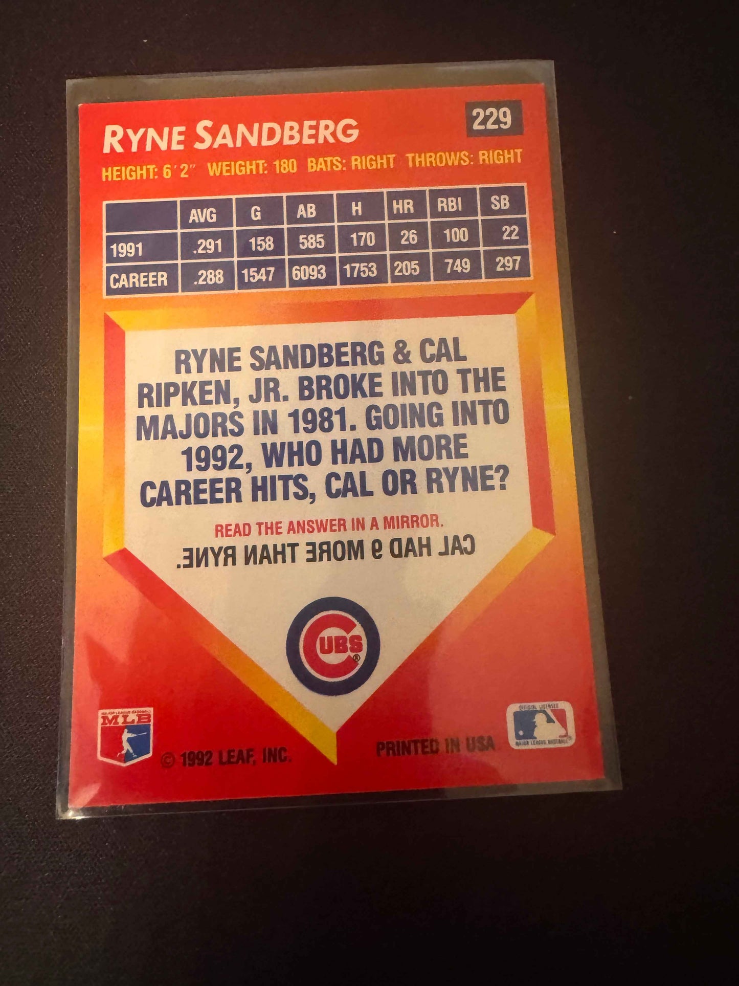 1992 Donruss Triple Play #229 Ryne Sandberg Card