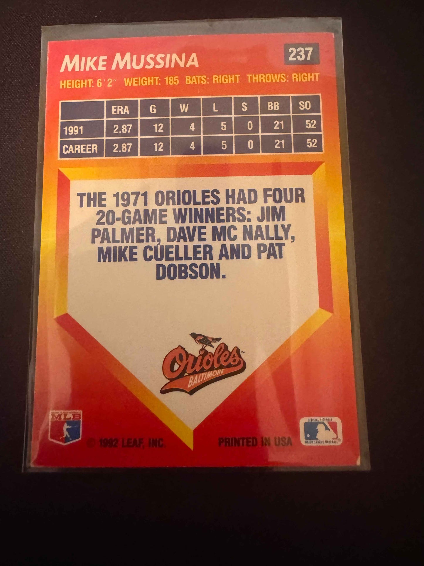1992 Donruss Triple Play #237 Mike Mussina Card