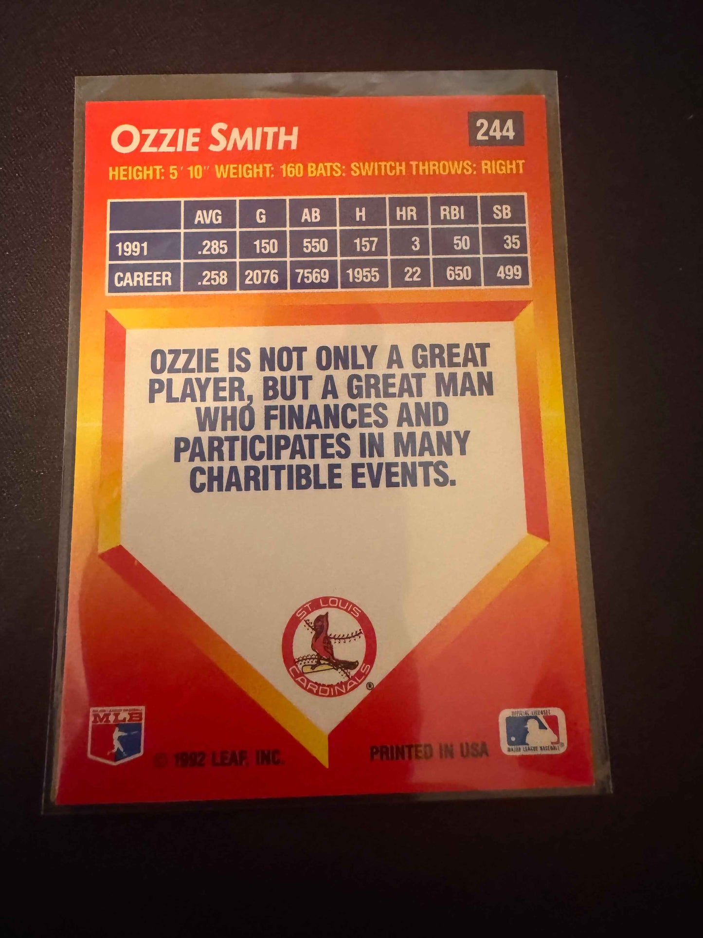 1992 Donruss Triple Play #244 Ozzie Smith Card