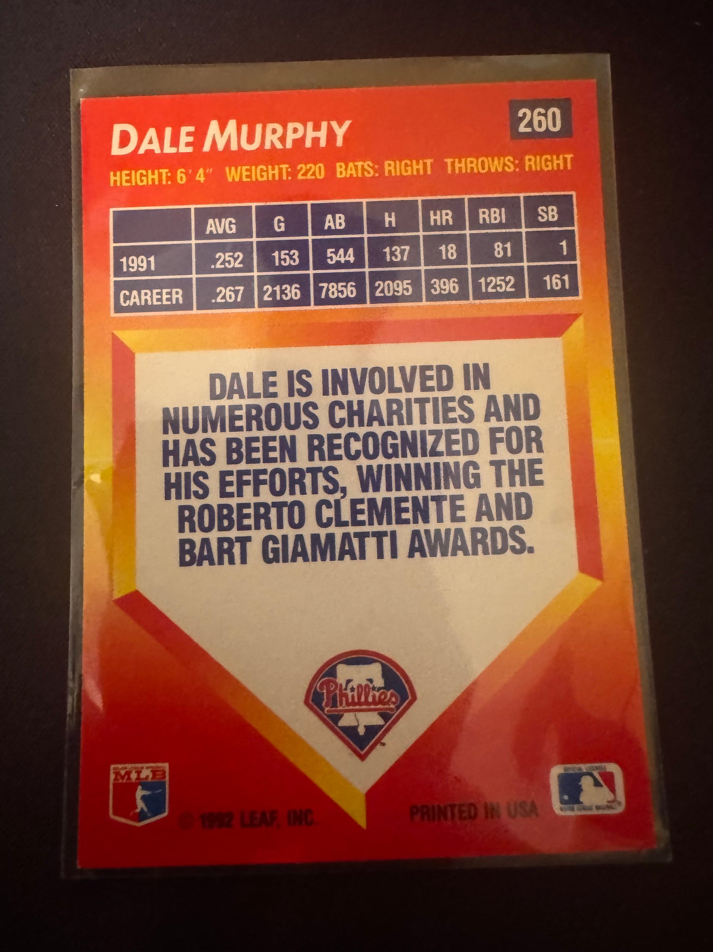 1992 Donruss Triple Play #260 Dale Murphy Card