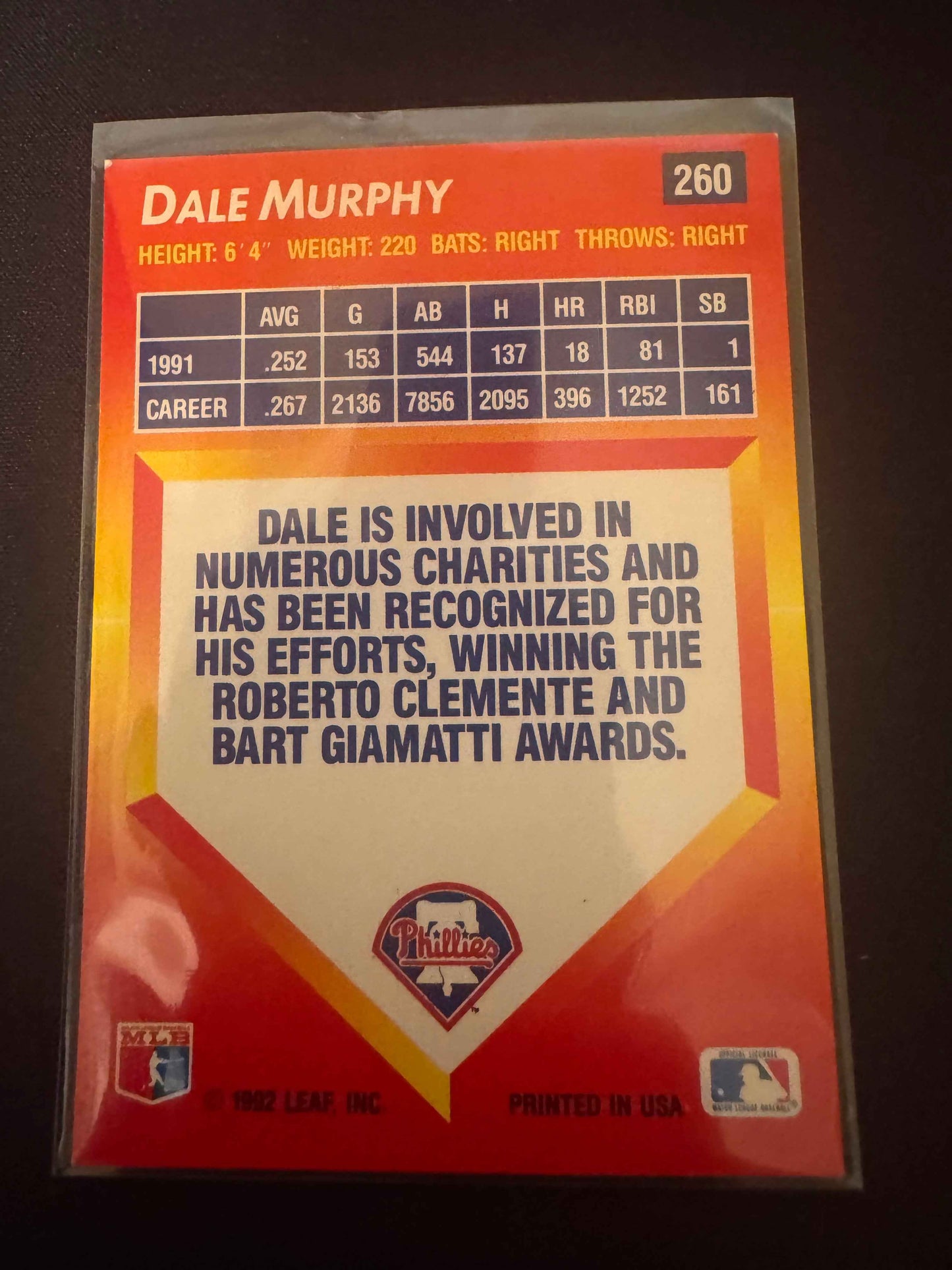 1992 Donruss Triple Play #260 Dale Murphy Card