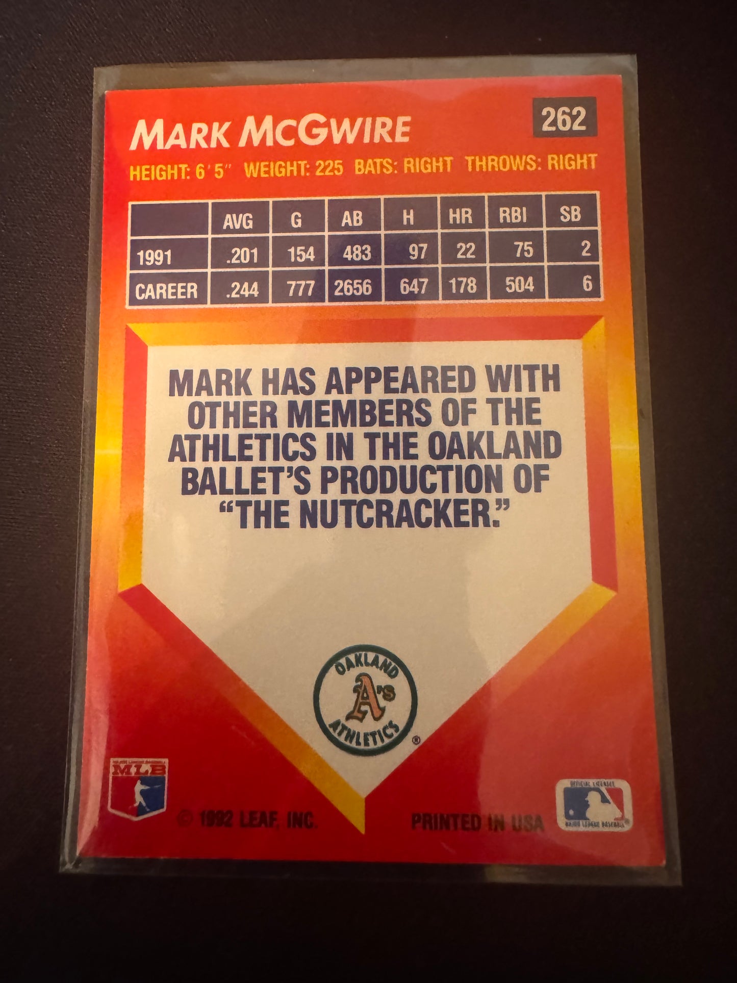 1992 Donruss Triple Play #262 Mark McGwire Card