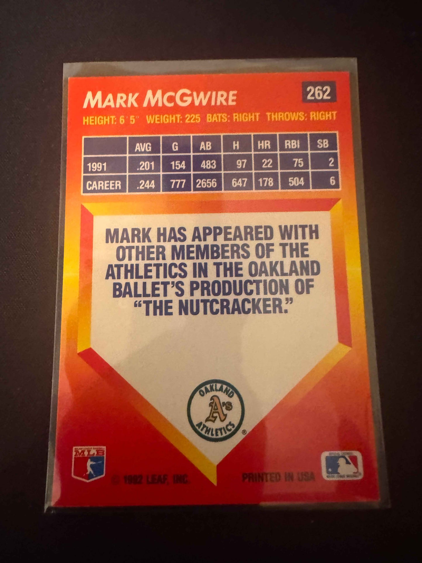 1992 Donruss Triple Play #262 Mark McGwire Card