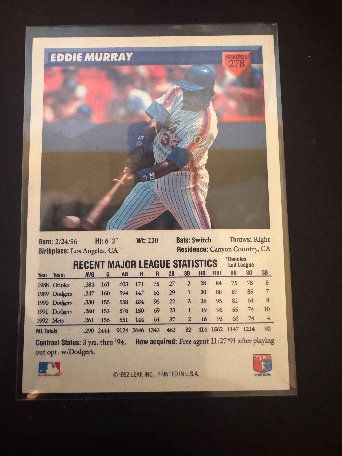 1993 Donruss #278 Eddie Murray Card