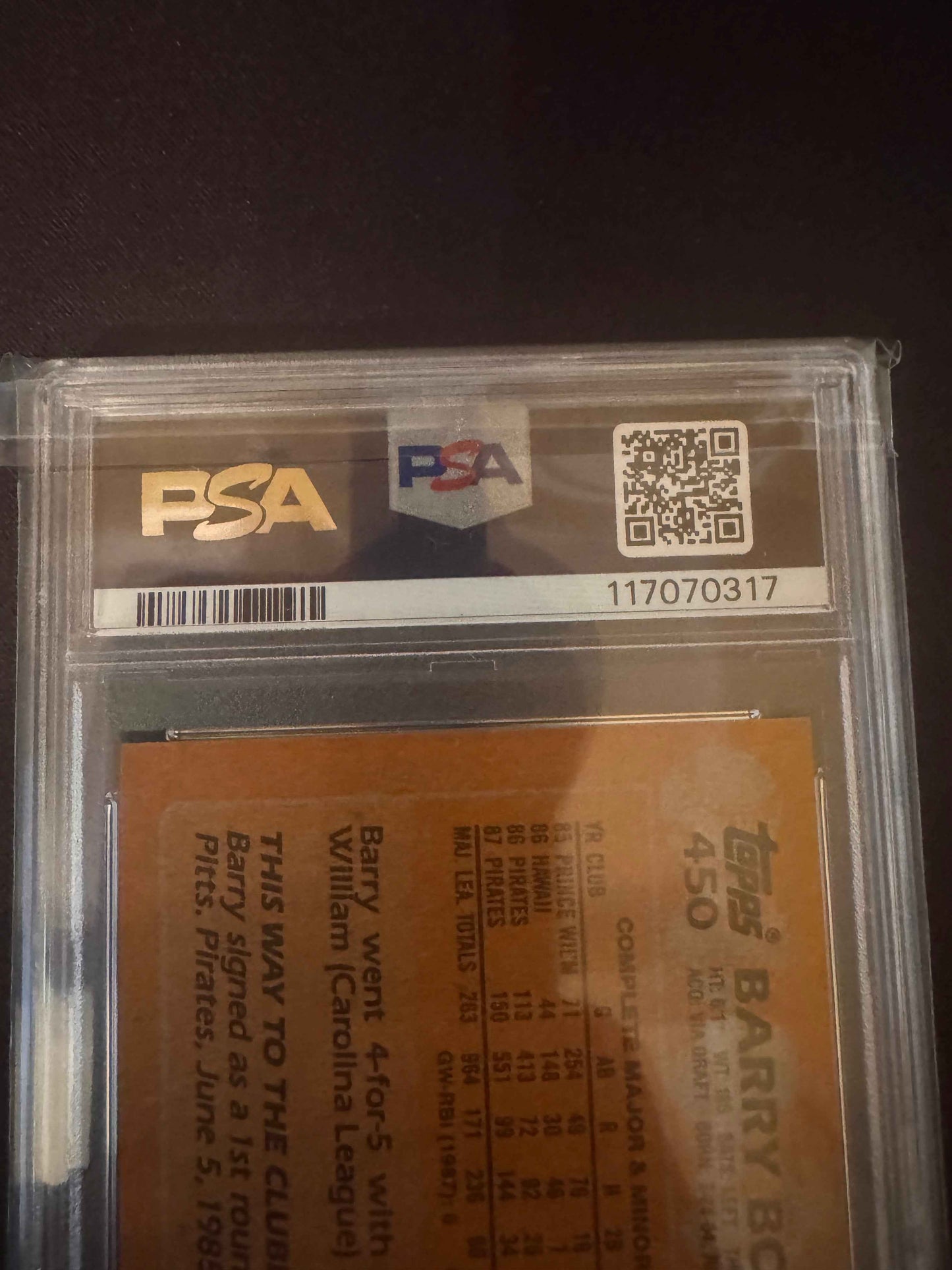 1988 Topps #450 Barry Bonds PSA 8 Card