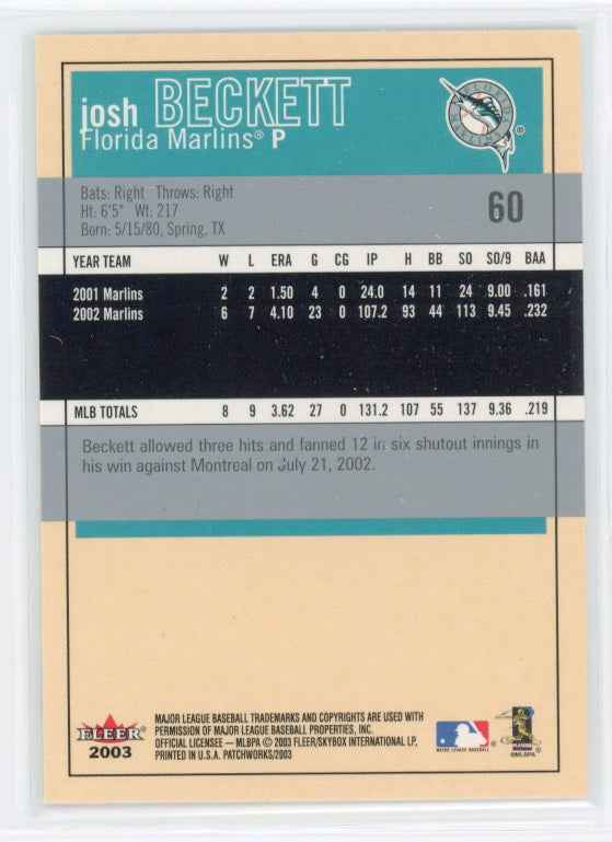 2003 Fleer Patchworks #60 Josh Beckett Card