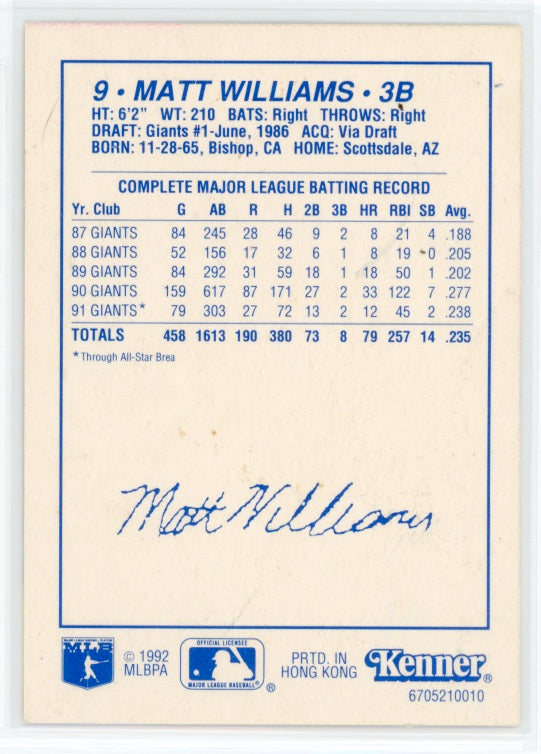 1992 Kenner Starting Lineup #9 Matt Williams
