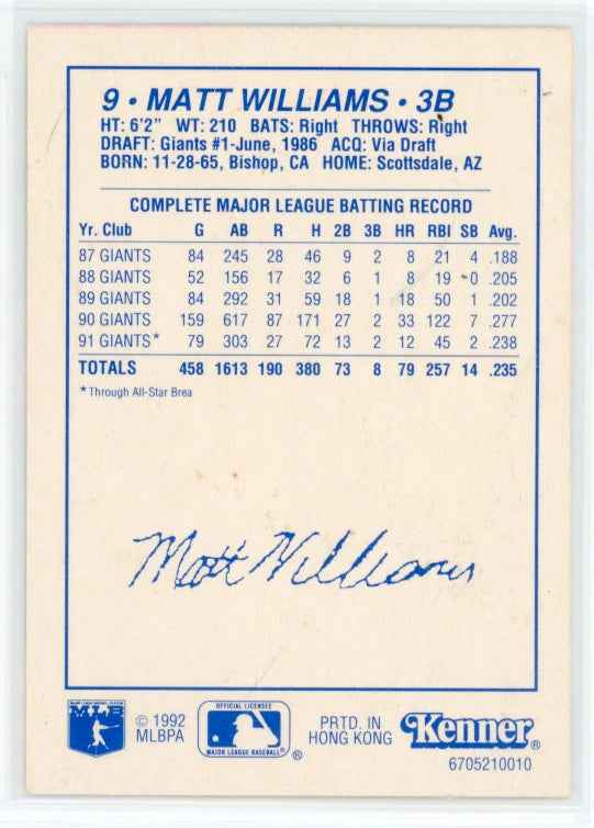 1992 Kenner Starting Lineup #9 Matt Williams