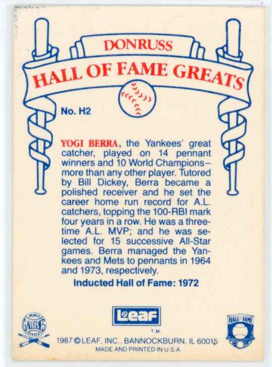 1987 Leaf #H2 Yogi Berra Card