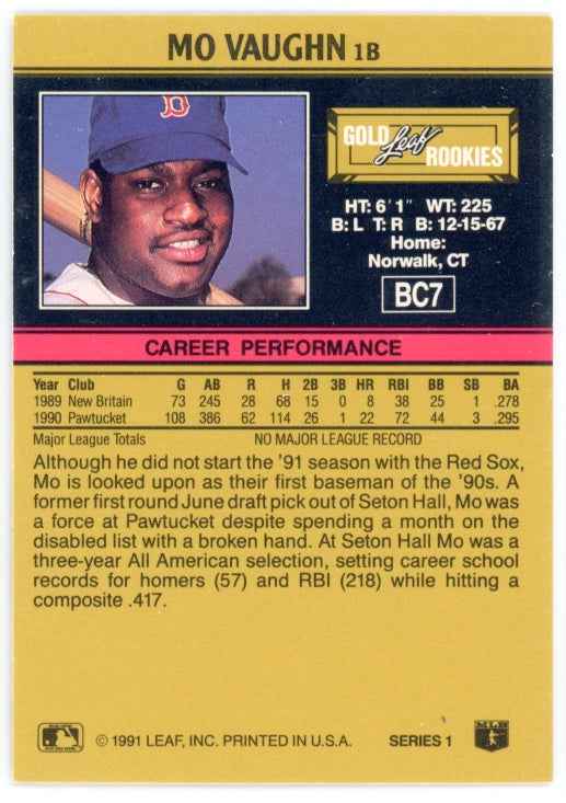 1991 Leaf Gold Rookies #BC7 Mo Vaughn Card