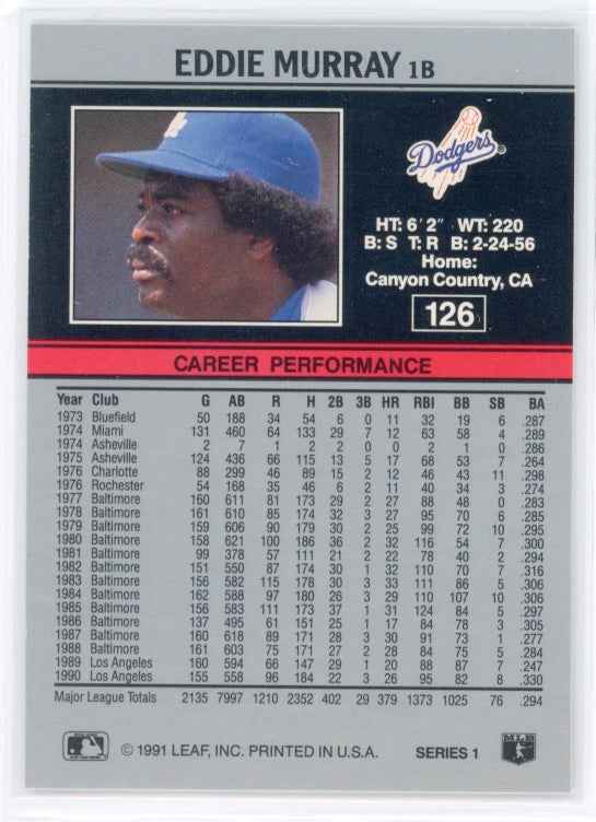 1991 Leaf #126 Eddie Murray Card