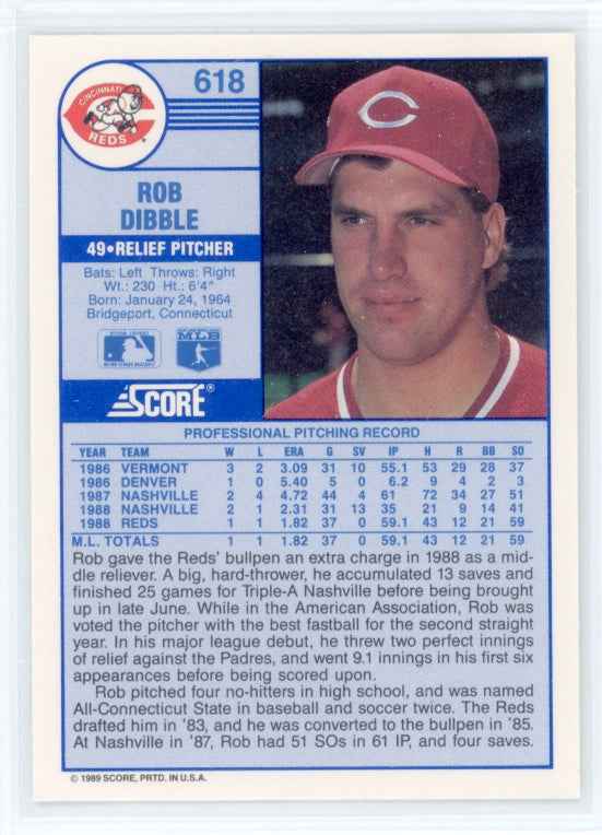 1989 Score #618 Rob Dibble Card