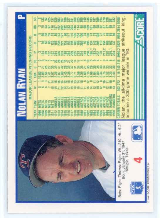 1991 Score #4 Nolan Ryan Card