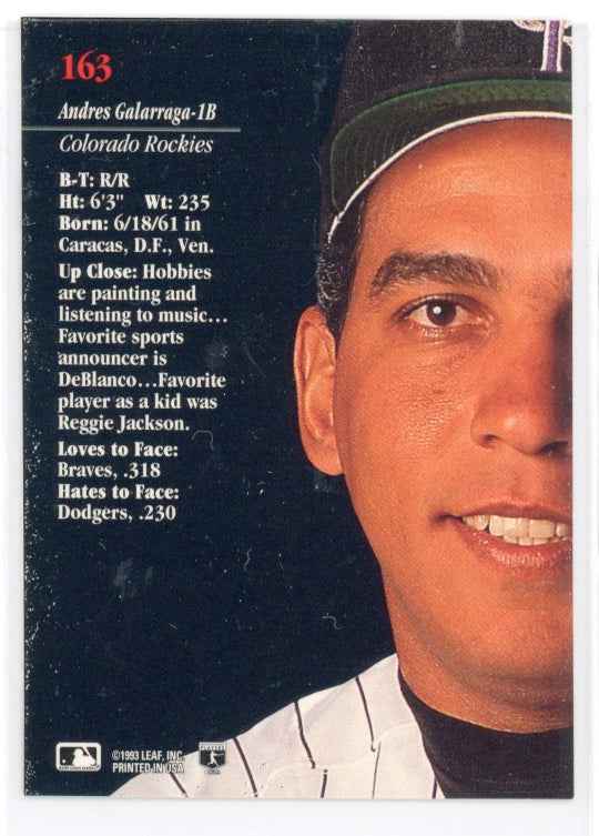 1993 Studio #163 Andres Galarraga Card