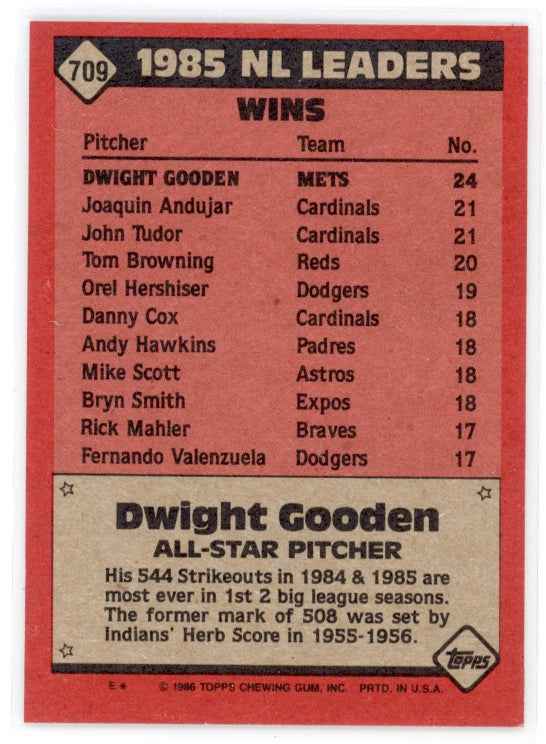 1986 Topps #709 Dwight Gooden Card