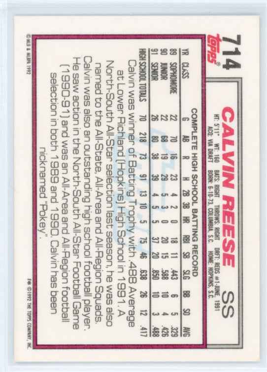 1992 Topps #714 Calvin Reese RC Card