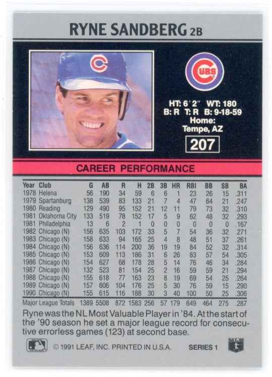 1991 Leaf Set #207 Ryne Sandberg Card