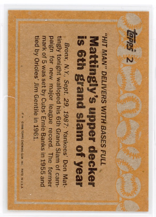 1988 Topps #2 Don Mattingly Card