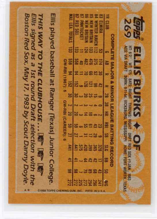 1988 Topps #269 Ellis Burks RC Card