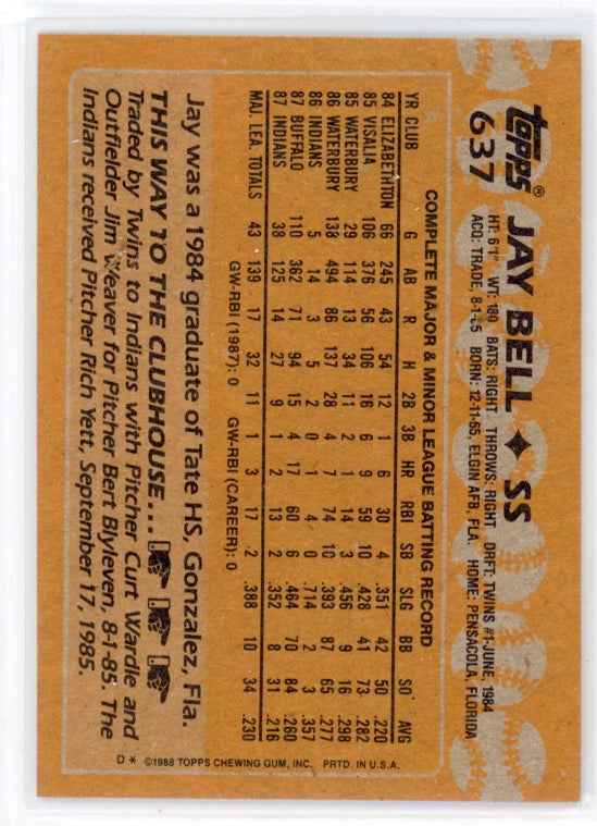1988 Topps #637 Jay Bell Rookie (RC) Card