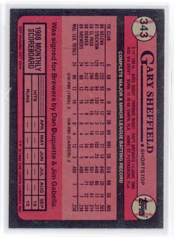 1989 Topps #343 Gary Sheffield FS RC Card