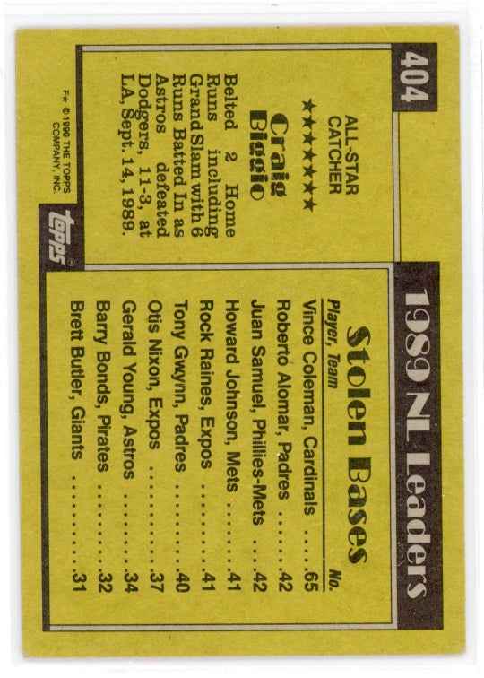 1990 Topps #404 Craig Biggio Card