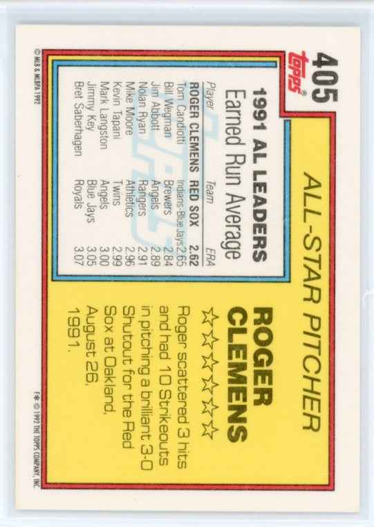 1992 Topps #405 Roger Clemens AS Card