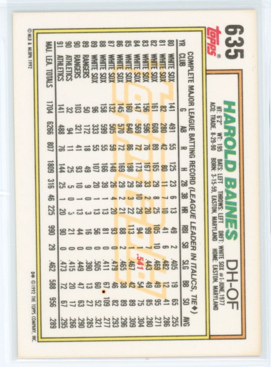 1992 Topps Gold #635 Harold Baines Card