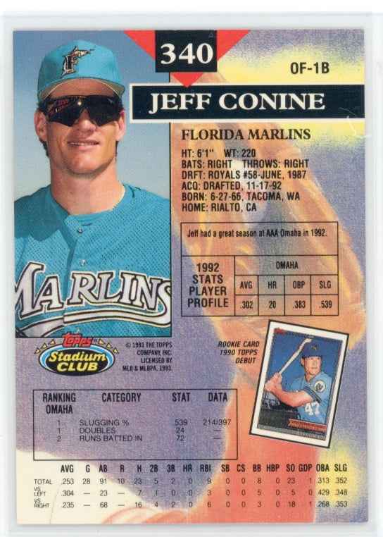 1993 Topps Stadium Club #340 Jeff Conine Card
