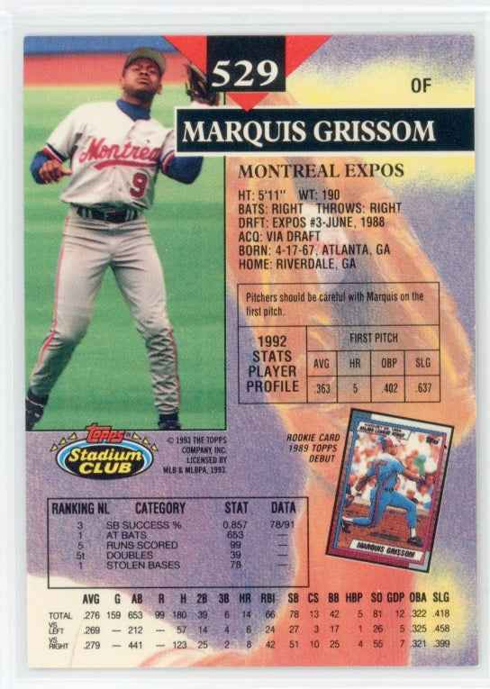 1993 Topps Stadium Club #529 Marquis Grissom Card