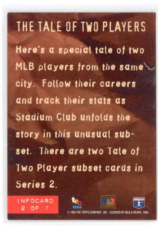 1994 Topps Stadium Club Tale of Two Players #2 of 7 Collectible Card