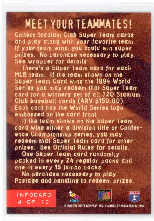 Tarjetas de Super Team del Topps Stadium Club n.° 4 de 1994