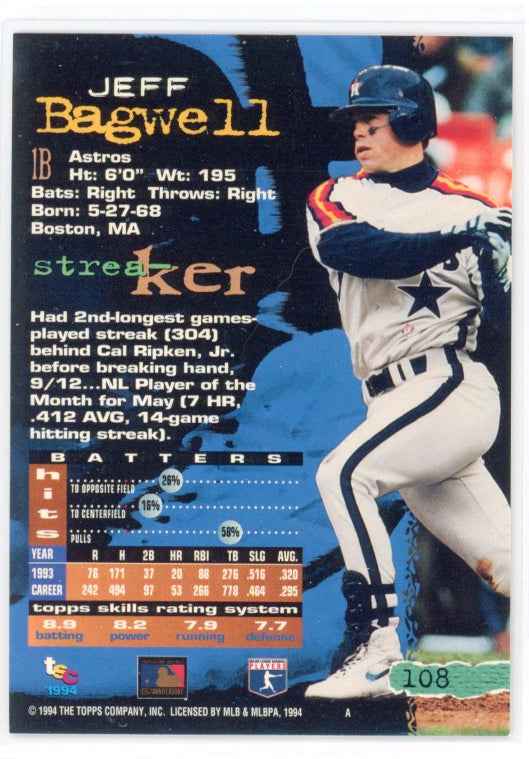 1994 Topps Stadium Club #108 Jeff Bagwell Card