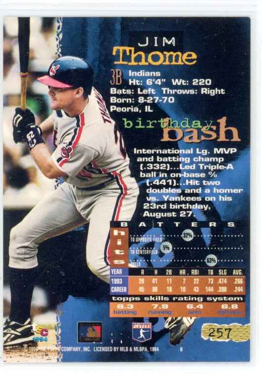 1994 Topps Stadium Club #257 Jim Thome Card